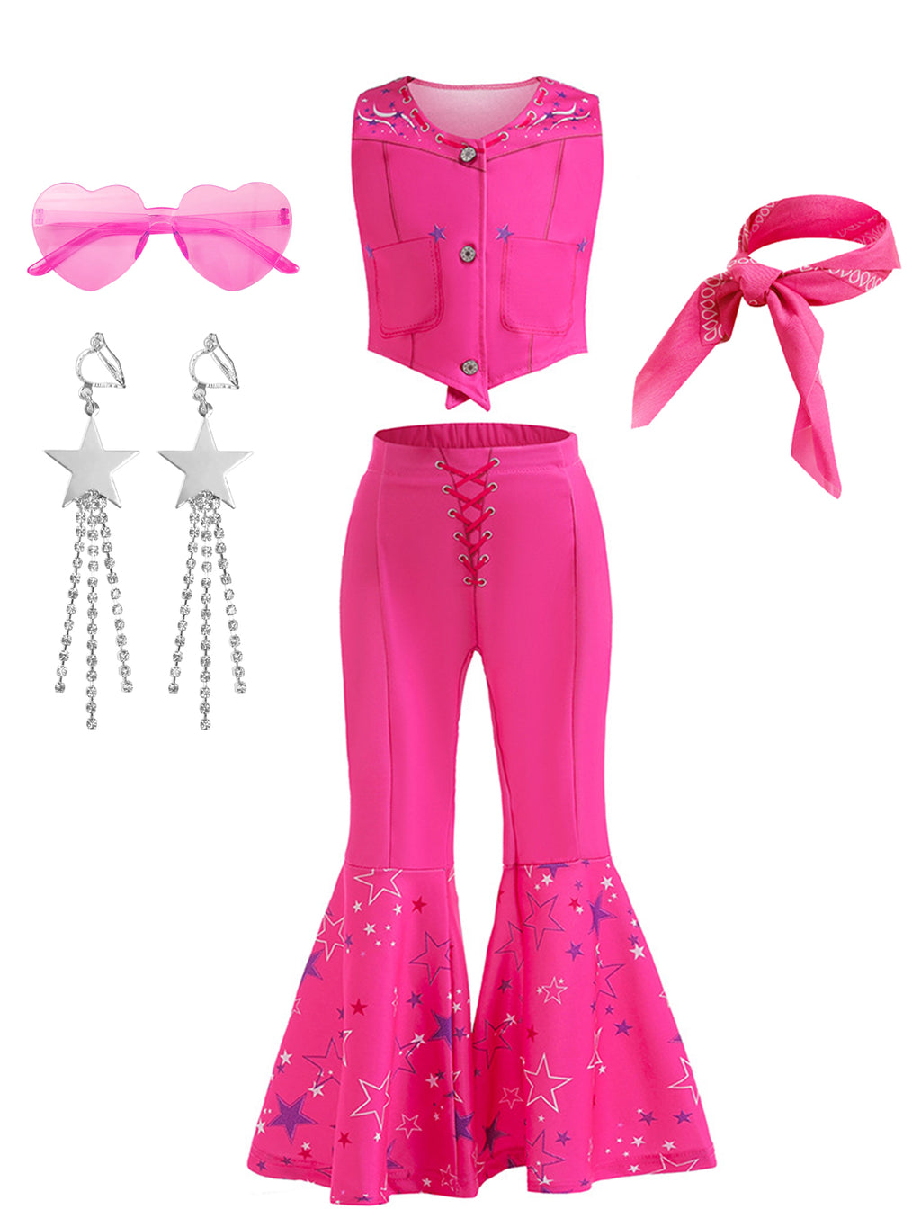 WANSO Pink Combination Set of 2 Princess Fairy Tale Girl Role Playing Christmas Halloween Birthday Party Dress Up with Accessories