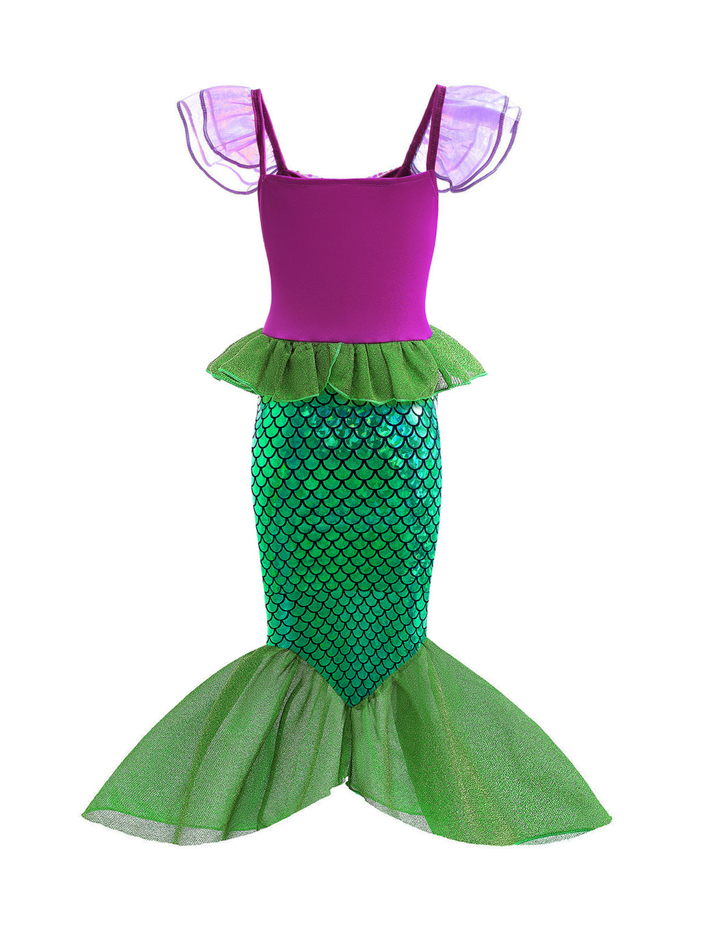 WANSO Girls' Mermaid Princess Party Dress - Sparkling Green Tulle Fluffy Sleeves & Ruffled Neckline for Halloween, Christmas, Birthday - Slim Fit Formal Attire, Mermaid Accessories, Holiday Celebration Wear, Whimsical Fairy Tale, Charming Craftsmanship