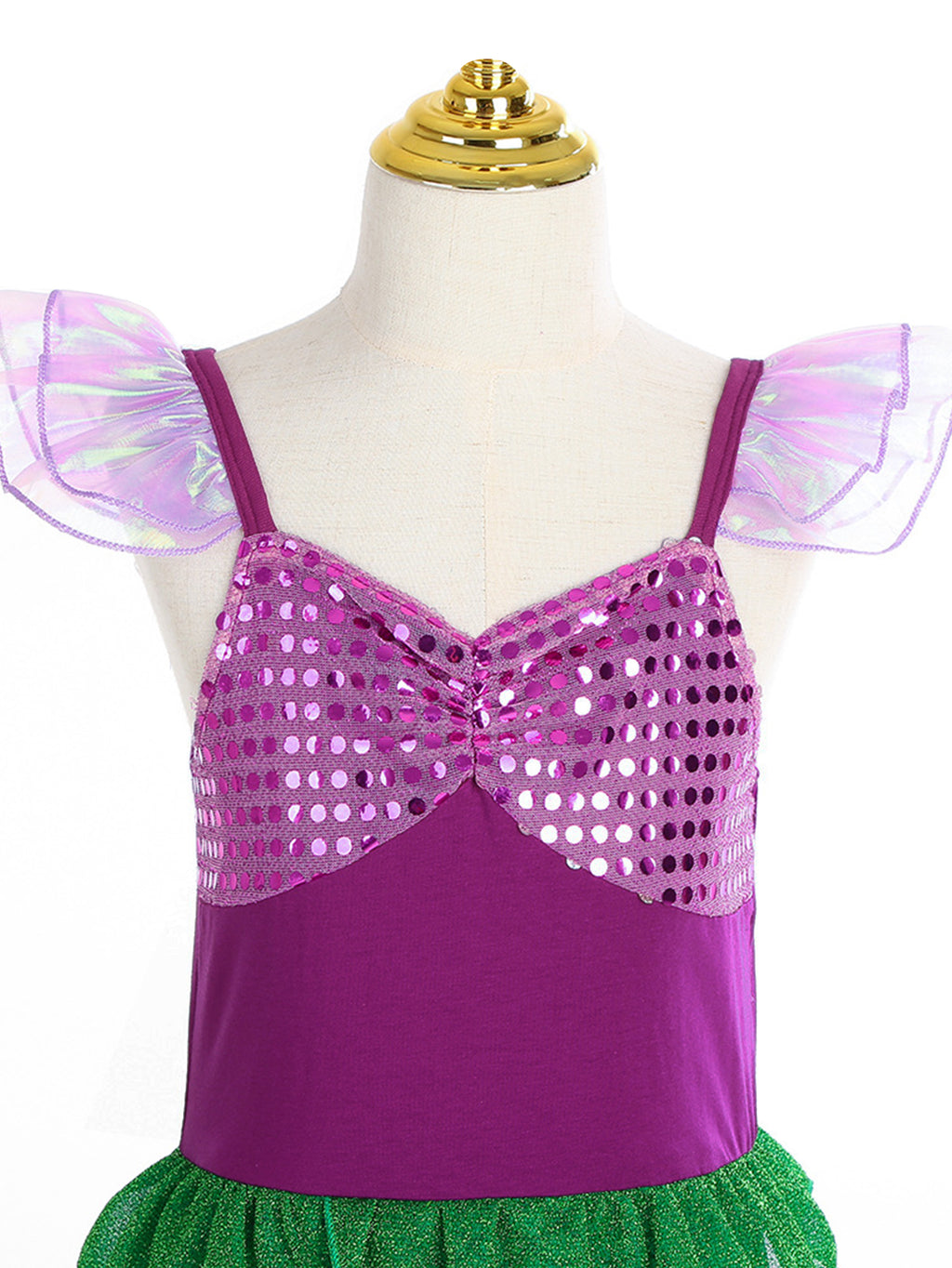 WANSO Girls' Mermaid Princess Party Dress - Sparkling Green Tulle Fluffy Sleeves & Ruffled Neckline for Halloween, Christmas, Birthday - Slim Fit Formal Attire, Mermaid Accessories, Holiday Celebration Wear, Whimsical Fairy Tale, Charming Craftsmanship