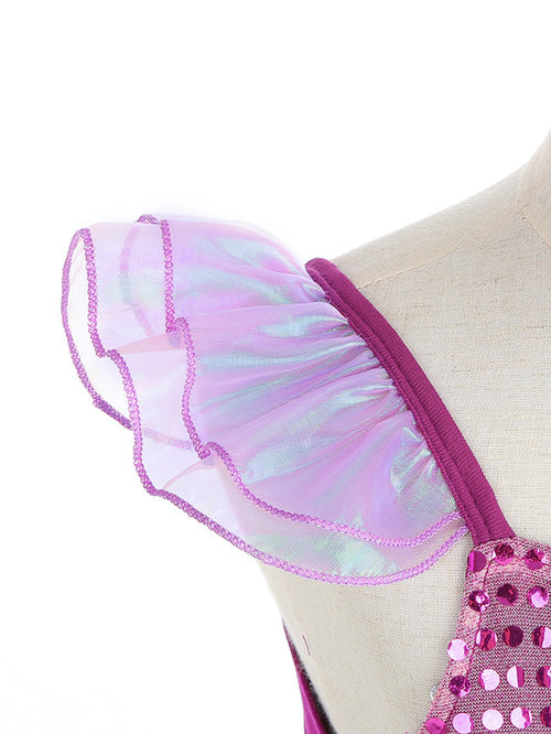 WANSO Girls' Mermaid Princess Party Dress - Sparkling Green Tulle Fluffy Sleeves & Ruffled Neckline for Halloween, Christmas, Birthday - Slim Fit Formal Attire, Mermaid Accessories, Holiday Celebration Wear, Whimsical Fairy Tale, Charming Craftsmanship