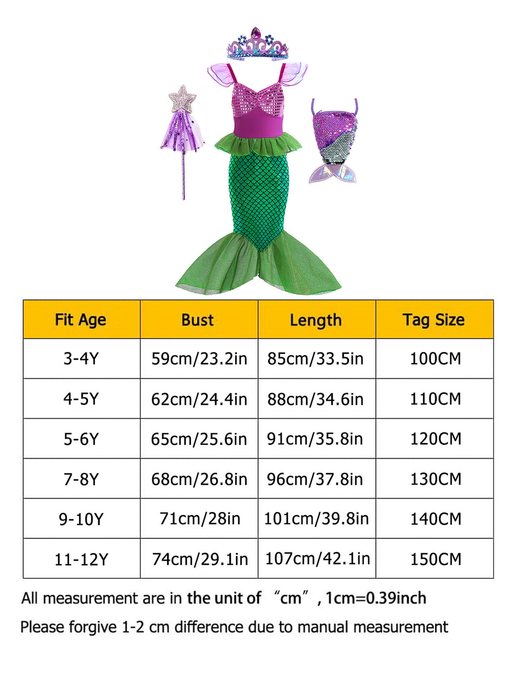 WANSO Girls' Mermaid Princess Party Dress - Sparkling Green Tulle Fluffy Sleeves & Ruffled Neckline for Halloween, Christmas, Birthday - Slim Fit Formal Attire, Mermaid Accessories, Holiday Celebration Wear, Whimsical Fairy Tale, Charming Craftsmanship