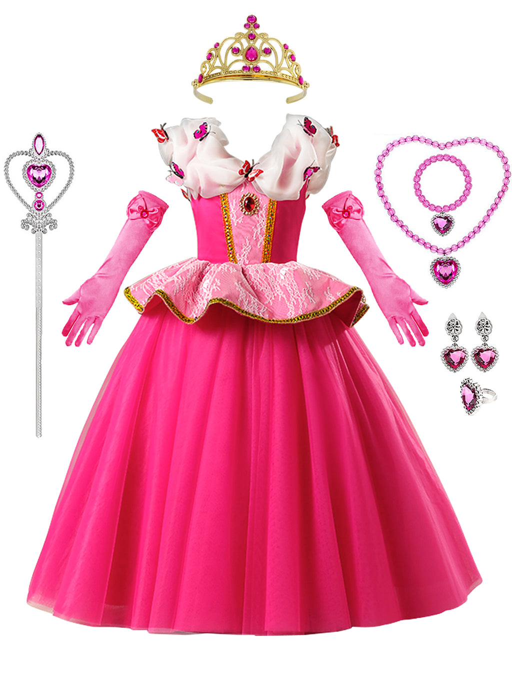 WANSO [Pink Princess] Pink Princess Dress | Children's Birthday Gift Halloween Christmas Performance Party Girls' Outfit with Accessories Set