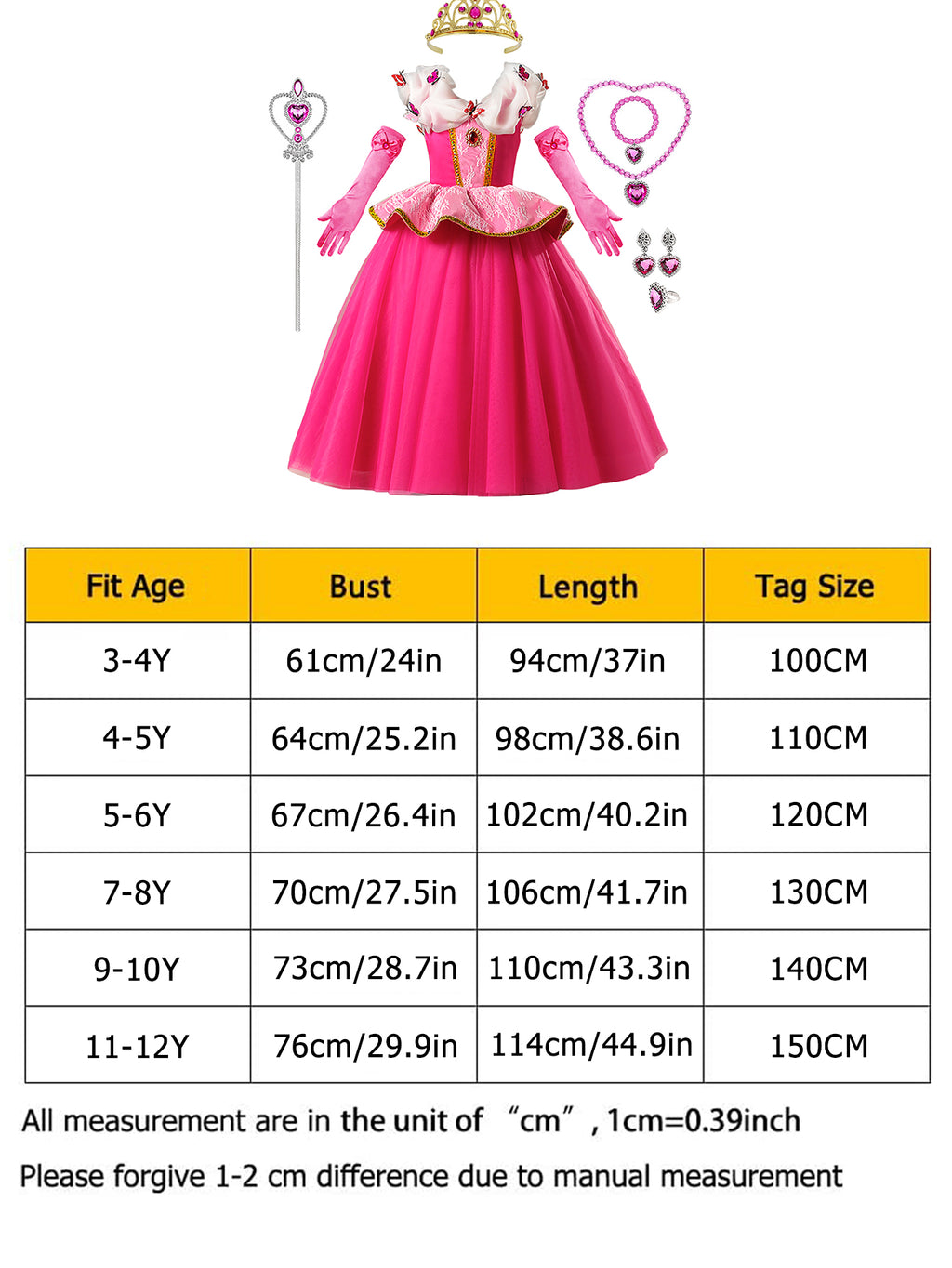 WANSO [Pink Princess] Pink Princess Dress | Children's Birthday Gift Halloween Christmas Performance Party Girls' Outfit with Accessories Set