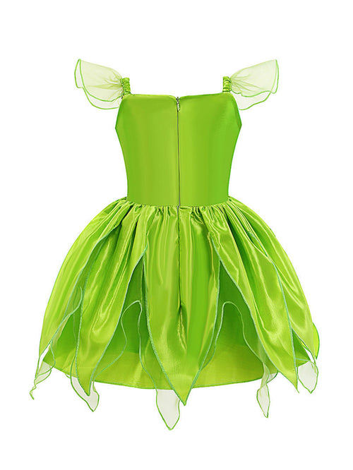WANSO Girls' Green Lady Princess Party Dress with Tulle Skirt & Ruffled Sleeves - Zipper Front, Round Neck, Stretchy Polyester for Weddings, Halloween, Birthday - Elegant Gift for Ages 3 & Up, Princess Dresses for Girls