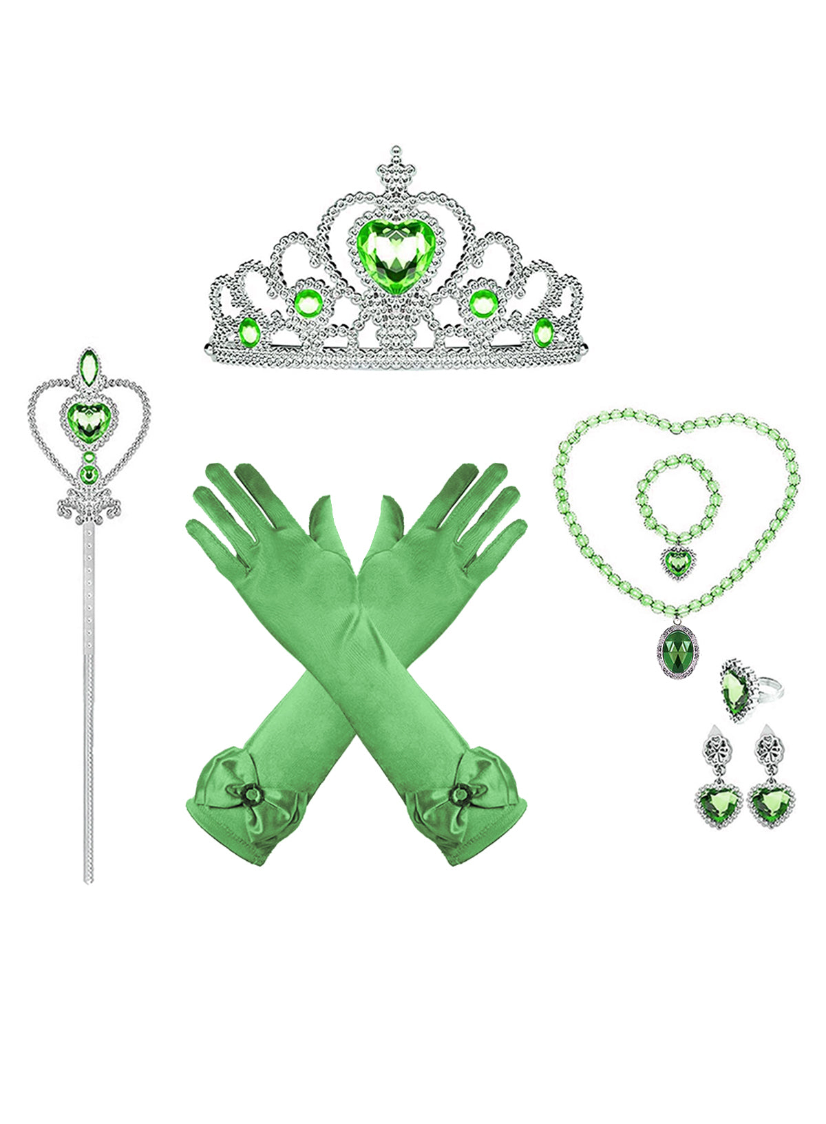 WANSO Girls' Green Lady Princess Party Dress with Tulle Skirt & Ruffled Sleeves - Zipper Front, Round Neck, Stretchy Polyester for Weddings, Halloween, Birthday - Elegant Gift for Ages 3 & Up, Princess Dresses for Girls