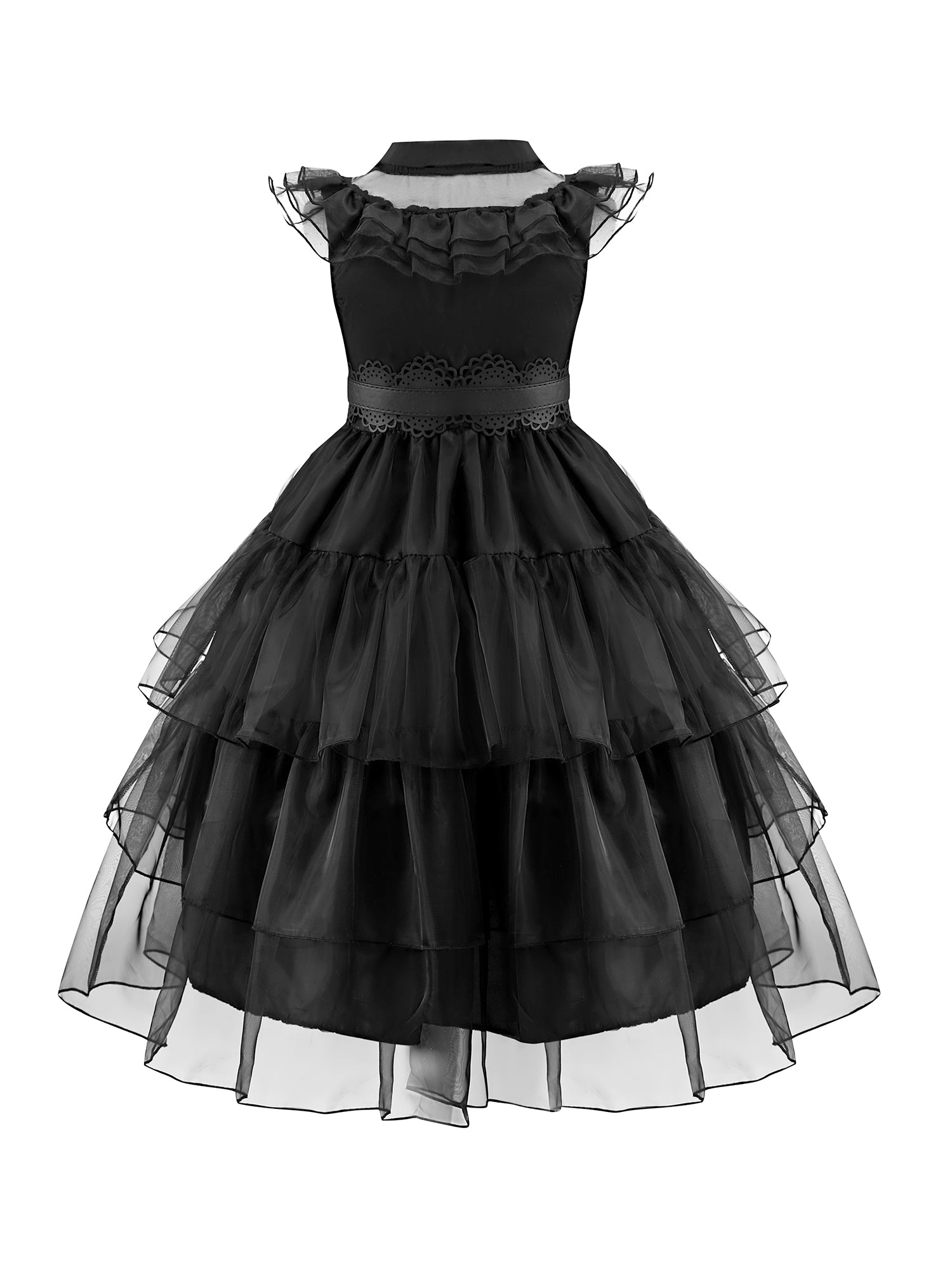 WANSO Black Princess Dress for Girls with Wig Set, Christmas Role Play Halloween Birthday Party Costume Carnival Mardi Gras