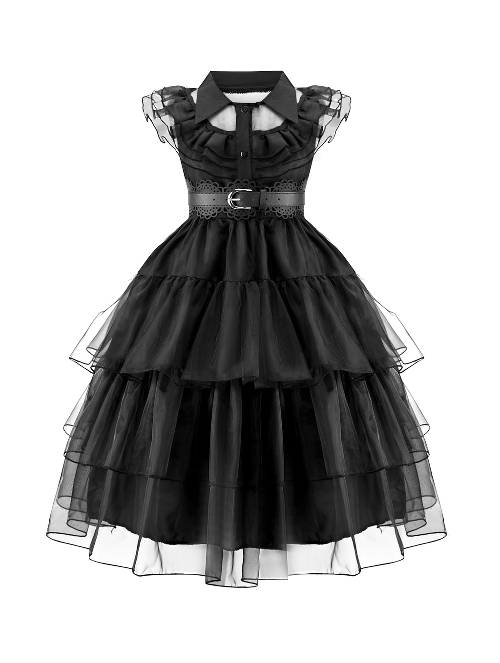 WANSO Black Princess Dress for Girls with Wig Set, Christmas Role Play Halloween Birthday Party Costume Carnival Mardi Gras